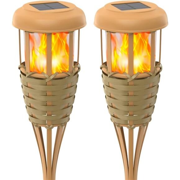 Flickering Flames Solar Powered Lights - Upgraded Solar Torches Waterproof - Picture 1 of 7